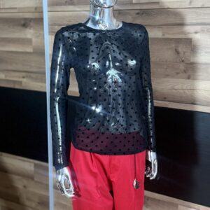 Bluzka Damska Fransa z Długim Rękawem czarna rozmiar S